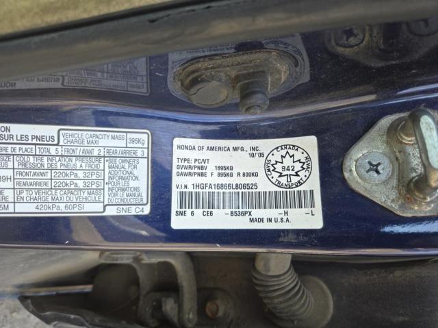 1HGFA16866L806525 - 2006 HONDA CIVIC EX BLUE photo 10