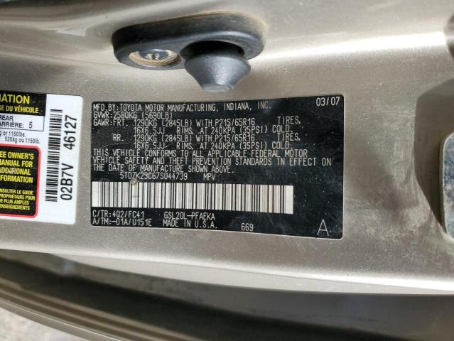 5TDZK23C67S044739 - 2007 TOYOTA SIENNA CE TAN photo 14