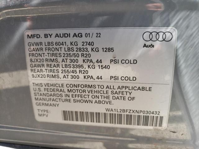 WA1L2BFZXNP030432 - 2022 AUDI Q4 E-TRON PREMIUM PLUS S-LINE SILVER photo 13