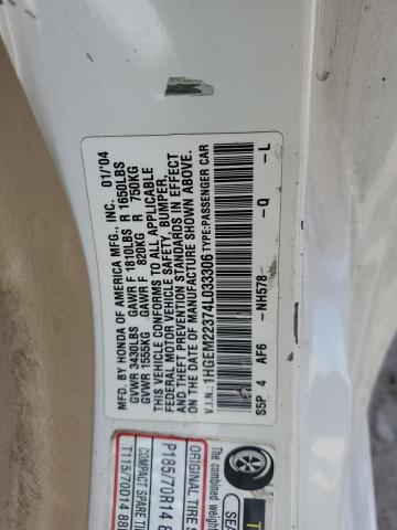 1HGEM22374L033306 - 2004 HONDA CIVIC DX VP WHITE photo 12