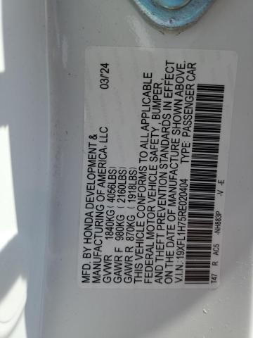 19XFL1H75RE020404 - 2024 HONDA CIVIC EXL WHITE photo 12