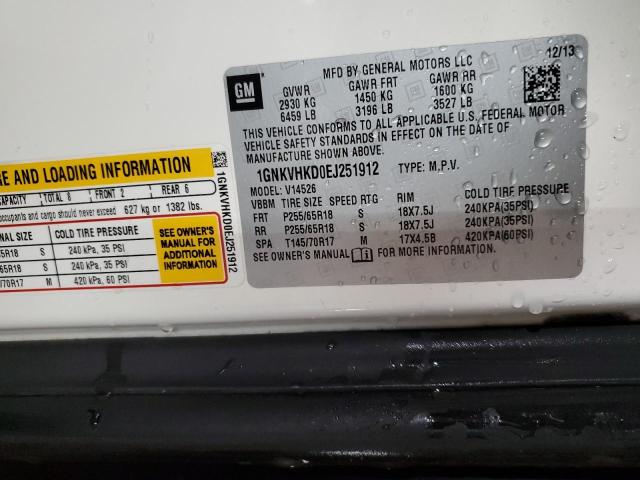 1GNKVHKD0EJ251912 - 2014 CHEVROLET TRAVERSE LT WHITE photo 12