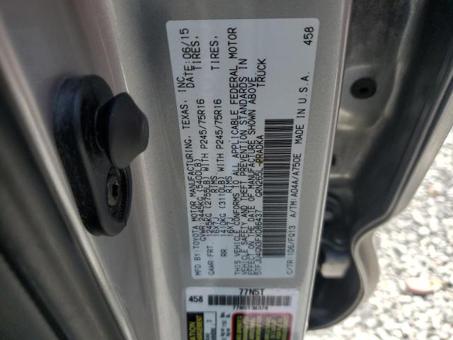 5TFJU4GN3FX086437 - 2015 TOYOTA TACOMA DOUBLE CAB PRERUNNER SILVER photo 12