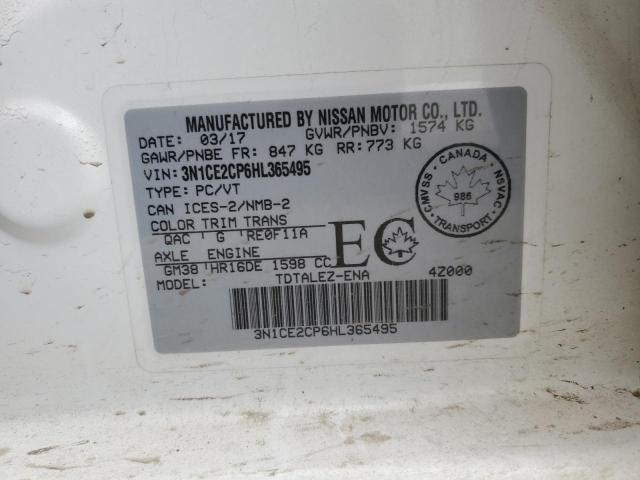 3N1CE2CP6HL365495 - 2017 NISSAN VERSA NOTE S WHITE photo 13