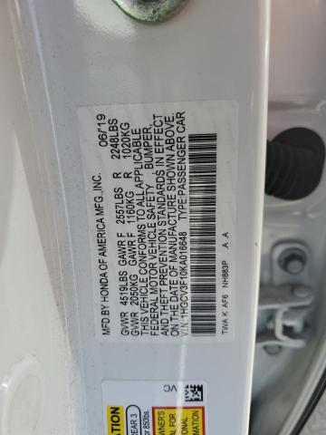 1HGCV3F10KA016648 - 2019 HONDA ACCORD HYBRID WHITE photo 12