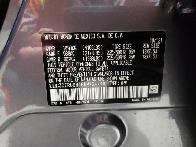 3CZRU6H16NM724740 - 2022 HONDA HR-V SPORT GRAY photo 13