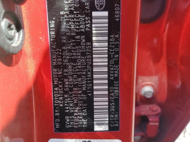 4T1G11AK3PU097758 - 2023 TOYOTA CAMRY SE NIGHT SHADE RED photo 12