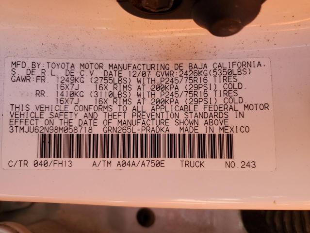 3TMJU62N98M058718 - 2008 TOYOTA TACOMA DOUBLE CAB PRERUNNER WHITE photo 13