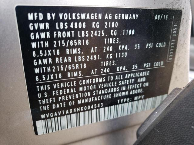 WVGAV7AX4HK004543 - 2017 VOLKSWAGEN TIGUAN S SILVER photo 12