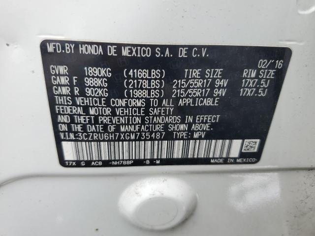 3CZRU6H7XGM735487 - 2016 HONDA HR-V EXL WHITE photo 13