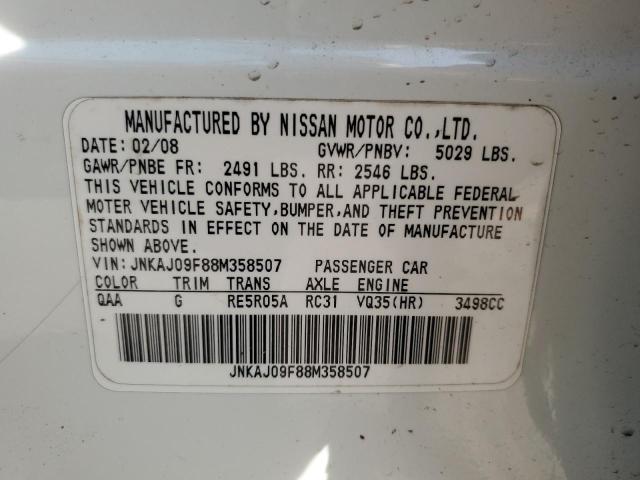 JNKAJ09F88M358507 - 2008 INFINITI EX35 BASE Սպիտակ լուսանկար 13