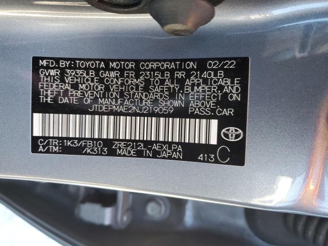 JTDEPMAE2NJ219059 - 2022 TOYOTA COROLLA LE BLUE photo 13