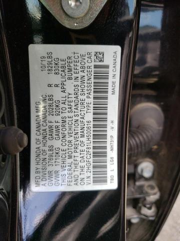 2HGFC2F81LH500616 - 2020 HONDA CIVIC SPORT 黑色 照片 12