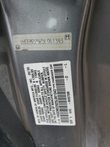 1HGEM22925L061343 - 2005 HONDA CIVIC EX GRAY photo 12