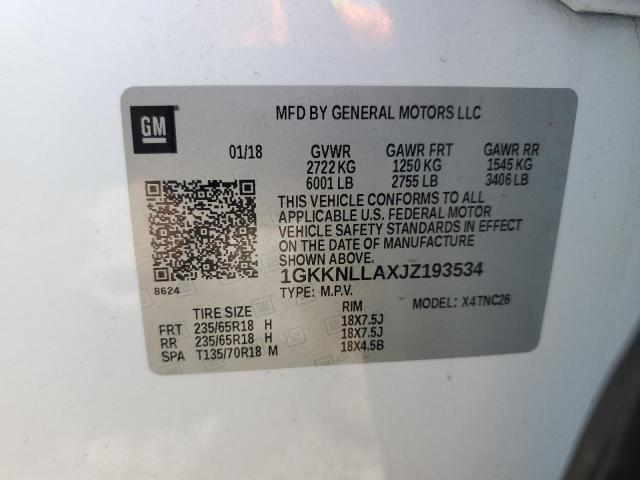 1GKKNLLAXJZ193534 - 2018 GMC ACADIA SLE WHITE photo 14