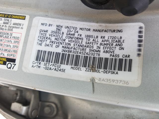 1NXBR32E45Z423278 - 2005 TOYOTA COROLLA S CE SILVER photo 10