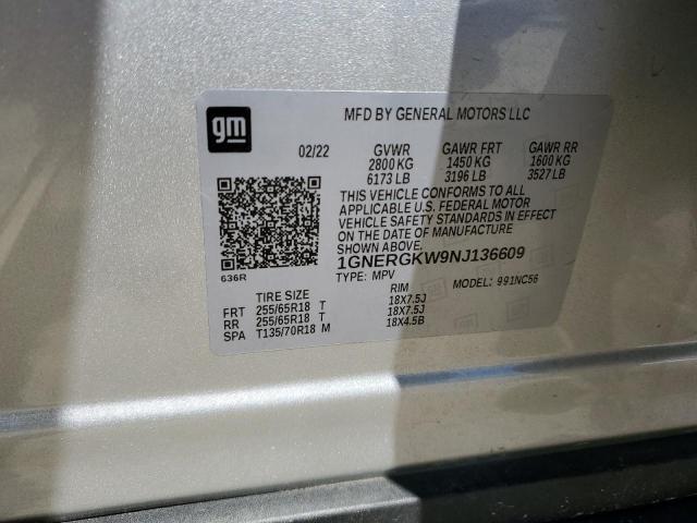 1GNERGKW9NJ136609 - 2022 CHEVROLET TRAVERSE LT SILVER photo 13