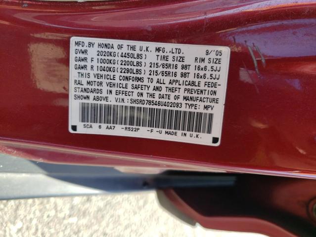 SHSRD78546U402093 - 2006 HONDA CR-V LX RED photo 12