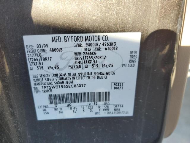 1FTSW21555EC83017 - 2005 FORD F250 SUPER DUTY GRAY photo 12