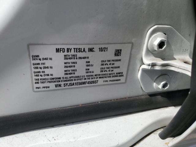 5YJSA1E56MF450937 - 2021 TESLA MODEL S Ağ foto 13