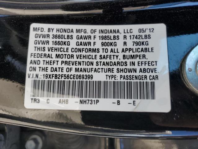 19XFB2F56CE069399 - 2012 HONDA CIVIC LX BLACK photo 12