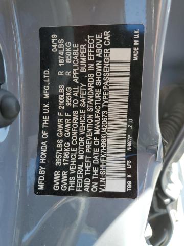 SHHFK7H98KU420673 - 2019 HONDA CIVIC SPORT TOURING GRAY photo 13