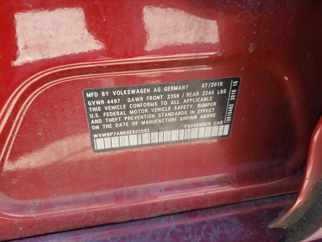WVWBP7AN5GE503592 - 2016 VOLKSWAGEN CC BASE RED photo 12