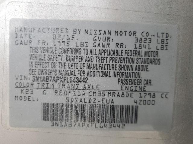 3N1AB7APXFL643442 - 2015 NISSAN SENTRA S SILVER photo 12