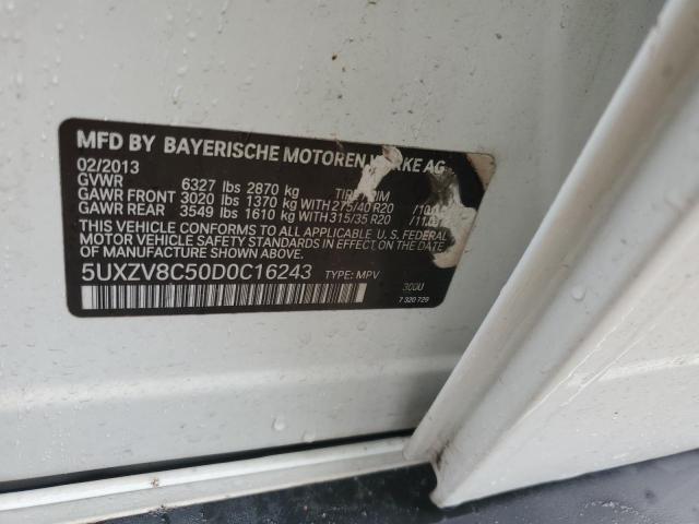 5UXZV8C50D0C16243 - 2013 BMW X5 XDRIVE50I WHITE photo 12