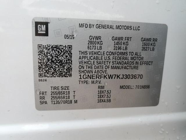 1GNERFKW7KJ303670 - 2019 CHEVROLET TRAVERSE LS WHITE photo 13