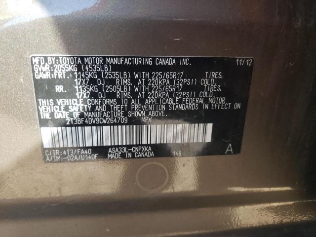 2T3BF4DV9CW264709 - 2012 TOYOTA RAV4 GRAY photo 12