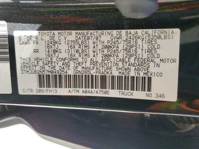 3TMJU62N57M049254 - 2007 TOYOTA TACOMA DOUBLE CAB PRERUNNER BLACK photo 12