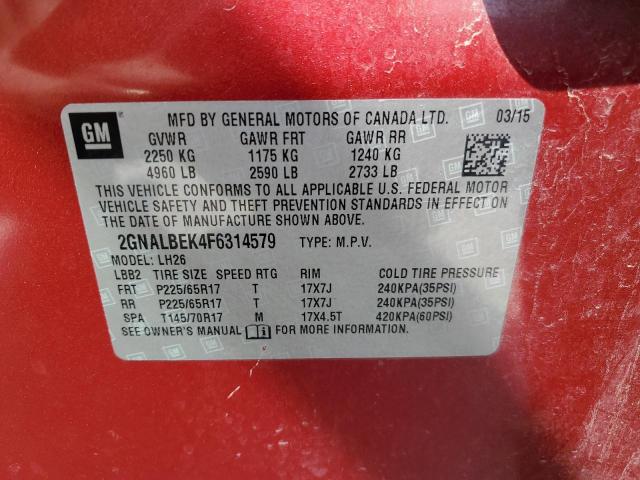 2GNALBEK4F6314579 - 2015 CHEVROLET EQUINOX LT RED photo 12