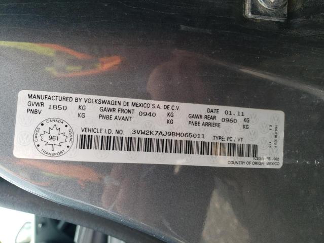 3VW2K7AJ9BM065011 - 2011 VOLKSWAGEN JETTA BASE 灰色 照片 12