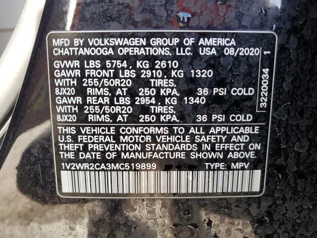1V2WR2CA3MC519899 - 2021 VOLKSWAGEN ATLAS SE Чорний фото 14