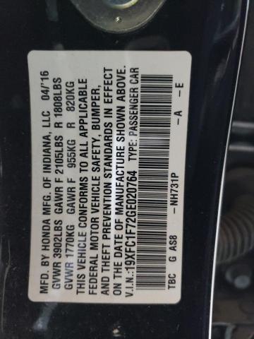 19XFC1F72GE020764 - 2016 HONDA CIVIC EXL BLACK photo 13