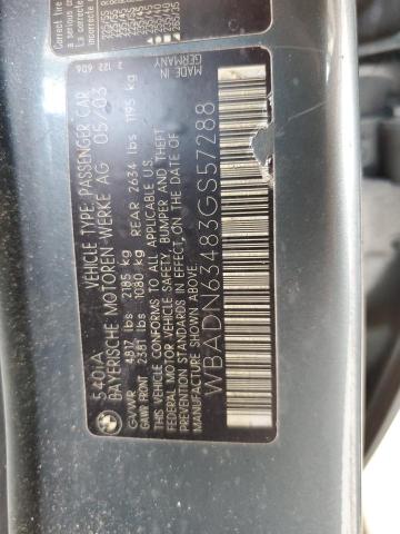 WBADN63483GS57288 - 2003 BMW 540 I AUTOMATIC رمادي صورة 12