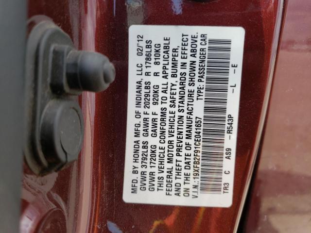 19XFB2F91CE041657 - 2012 HONDA CIVIC EXL BURGUNDY photo 13