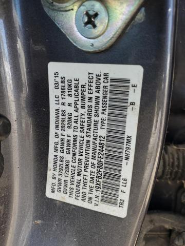 19XFB2F80FE244812 - 2015 HONDA CIVIC EX ნაცრისფერი ფოტო 12