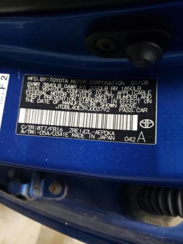 JTDBL40E39J003792 - 2009 TOYOTA COROLLA BASE BLUE photo 13