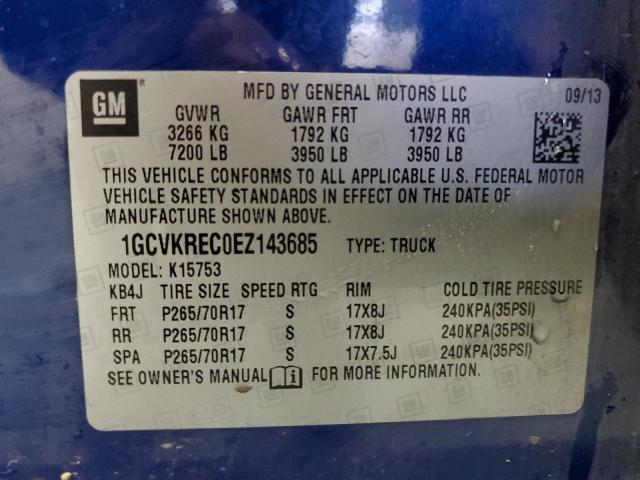 1GCVKREC0EZ143685 - 2014 CHEVROLET SILVERADO K1500 LT BLUE photo 12