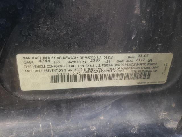 3VWEG71K67M153027 - 2007 VOLKSWAGEN JETTA WOLFSBURG 黑色 照片 12
