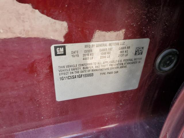 1G11C5SA1GF155803 - 2016 CHEVROLET MALIBU LIM LT MAROON photo 12