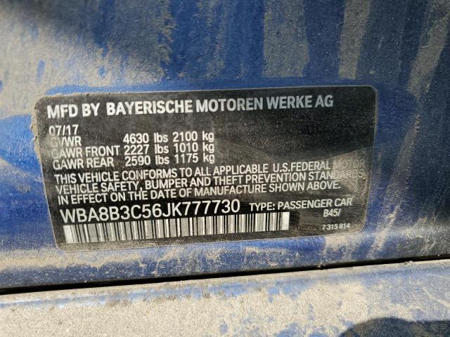 WBA8B3C56JK777730 - 2018 BMW 340 I Синий фото 12