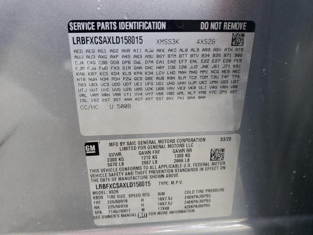 LRBFXCSAXLD158015 - 2020 BUICK ENVISION ESSENCE Մոխրագույն լուսանկար 14