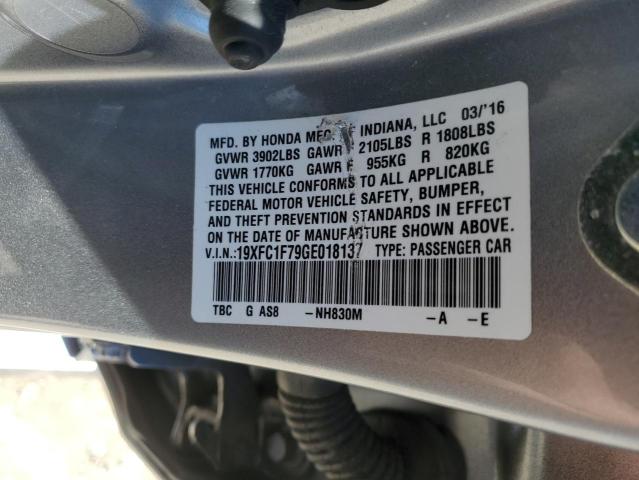 19XFC1F79GE018137 - 2016 HONDA CIVIC EXL SILVER photo 12