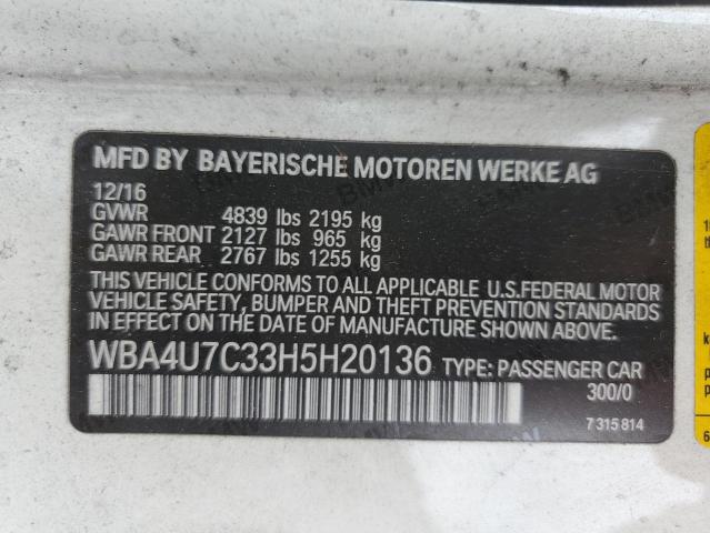 WBA4U7C33H5H20136 - 2017 BMW 430I WHITE photo 12