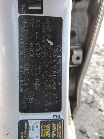 KNAFX4A87G5528162 - 2016 KIA FORTE EX SILVER photo 12