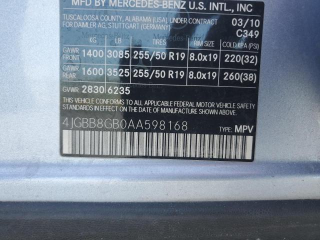 4JGBB8GB0AA598168 - 2010 MERCEDES-BENZ ML 350 4MATIC BLUE photo 14