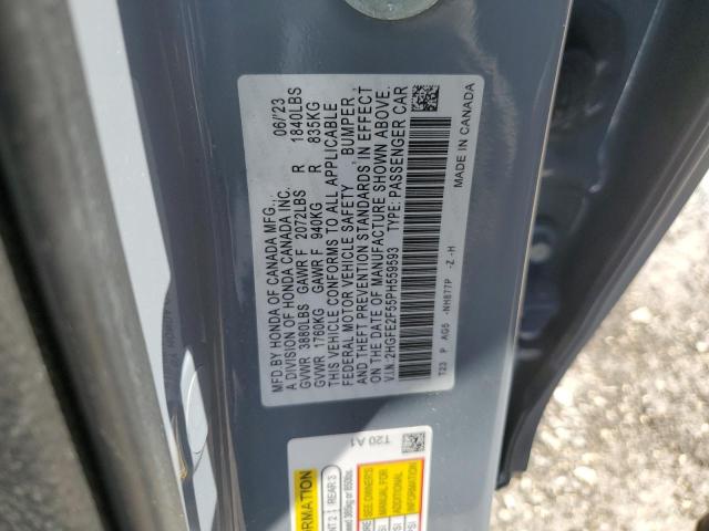 2HGFE2F55PH559593 - 2023 HONDA CIVIC SPORT GRAY photo 12